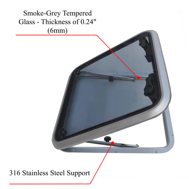 20.7“x20.7"(525*525)Boat Accessories Aluminum Boat Hatch Porthole Window Tempered Glass Side Marine Windows