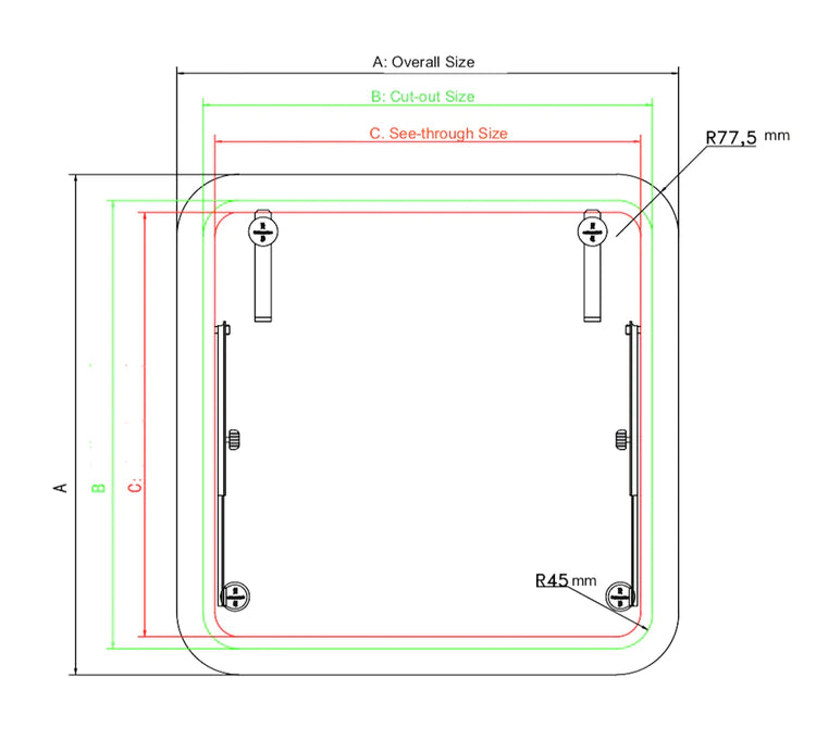 20.7“x20.7"(525*525)Boat Accessories Aluminum Boat Hatch Porthole Window Tempered Glass Side Marine Windows